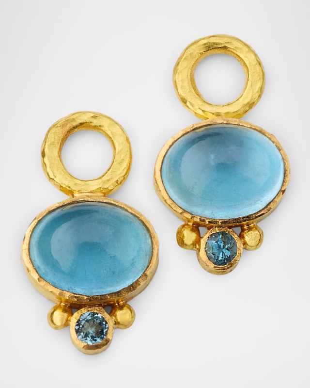 19K Yellow Gold Aquamarine Cabochon Earring Charms